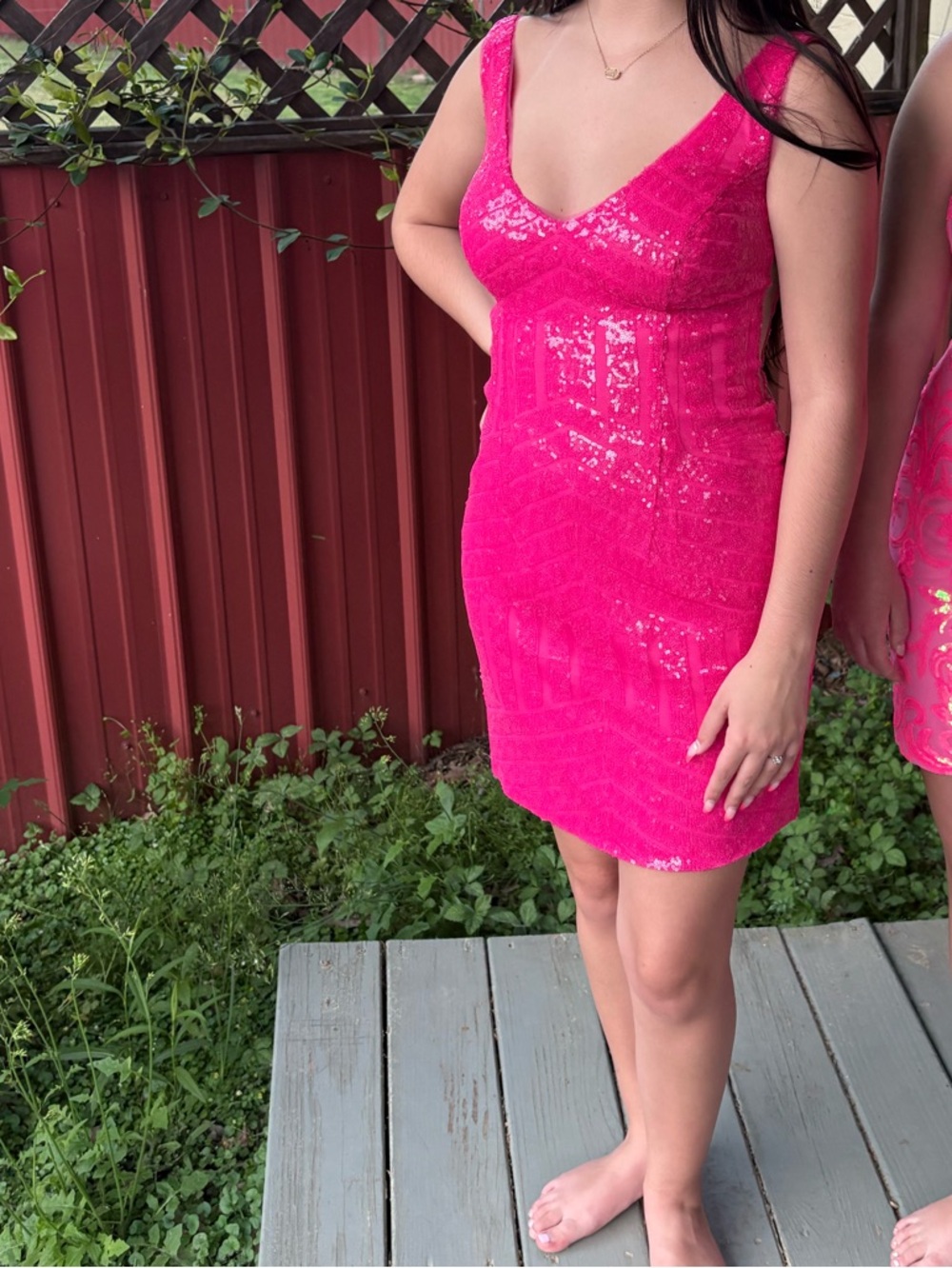 Women's Hot Pink Sequin Slip Dress - Sleeveless Party Mini